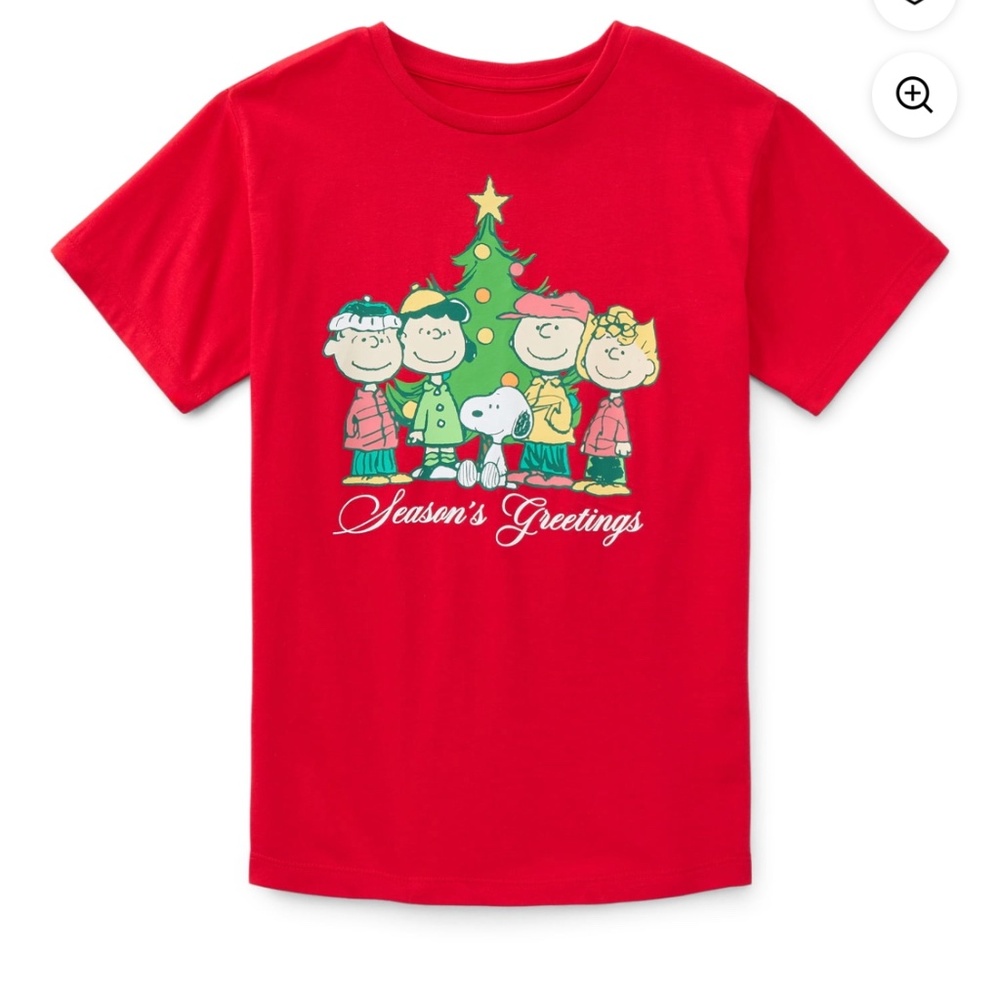 Peanuts Charlie Brown Season Greetings Girls Red Tee Shirt Size 10/12 NWT